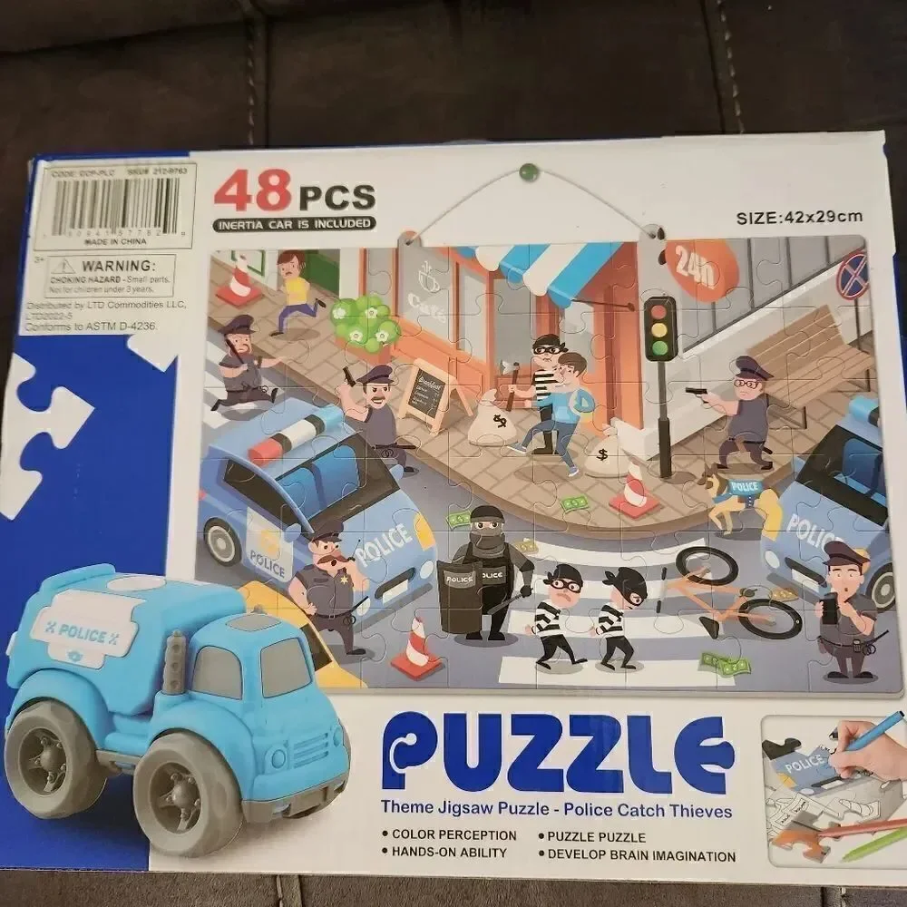 DIY Coloring Jigsaw Puzzle with Car and Markers Police